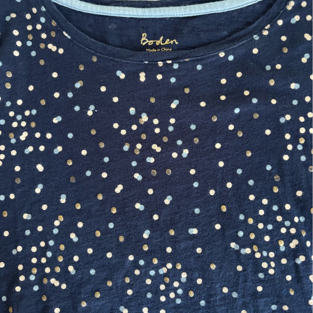 Boden Dark Blue Shirt with Gold and Cream Dots